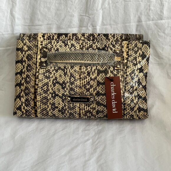 Charles David Snakeskin Leather Clutch - Picture 1 of 7